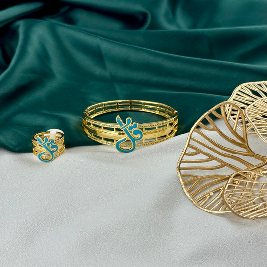 ITALIAN GOLD BRACELET AND RING SET.